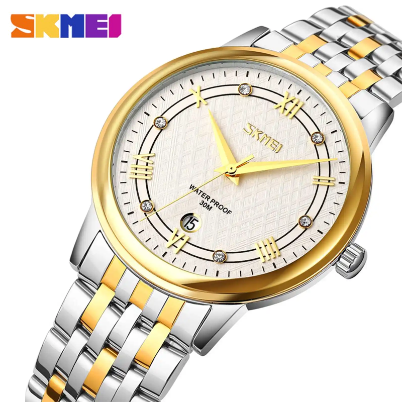 SKMEI 9272 Classic Analog Quartz Wristwatch (Silver White)